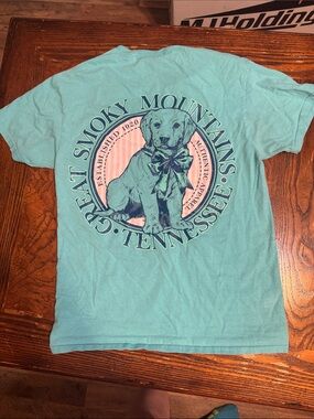 Great Smoky Mountains Tennessee Puppy Graphic Tee - Aqua